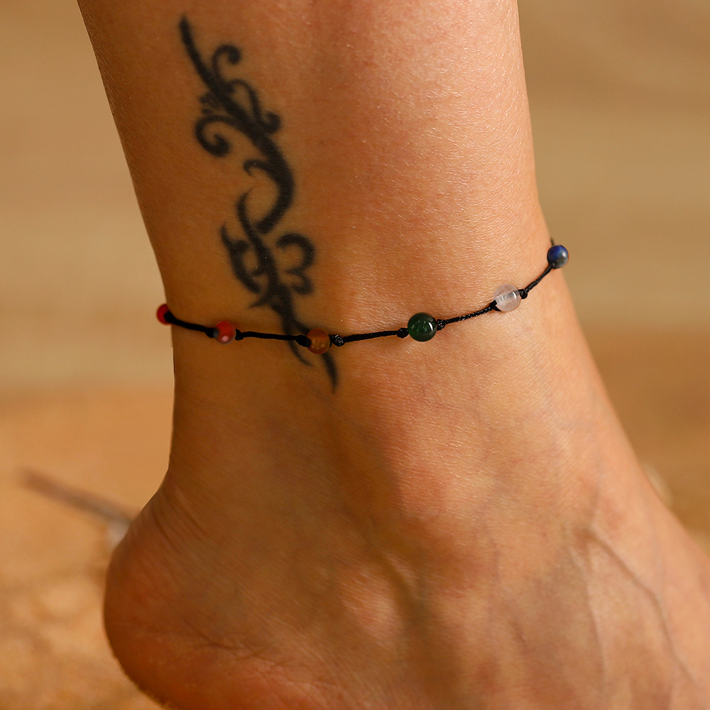 Boho 7 Chakra Stone Anklet Handcrafted Yoga Beach Foot Jewelry